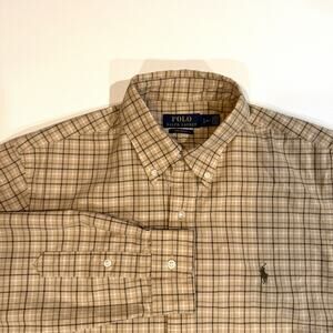 Polo Ralph Lauren Blake Mens Large L 16.5 Button Up Shirt Plaid Brown Tan